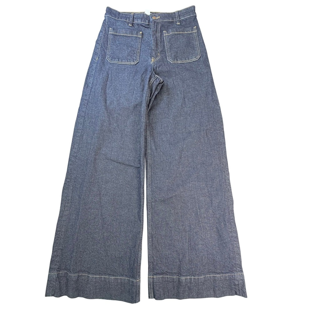 H&M Wide Leg Jeans Women 8 Dark Wash High Rise Patch Pocket Denim